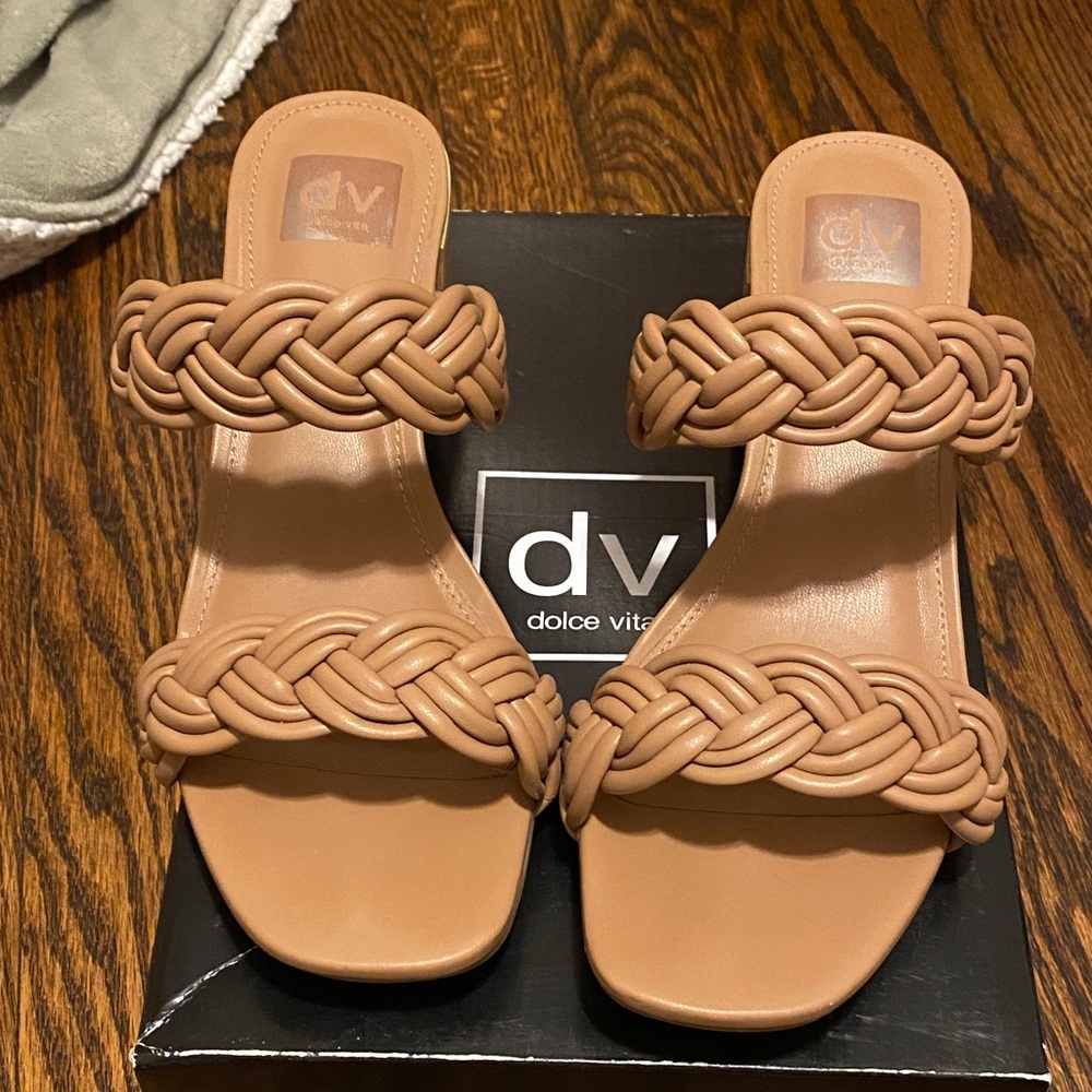 DV by Dolce Vita Braided Tan Block Heel Mules